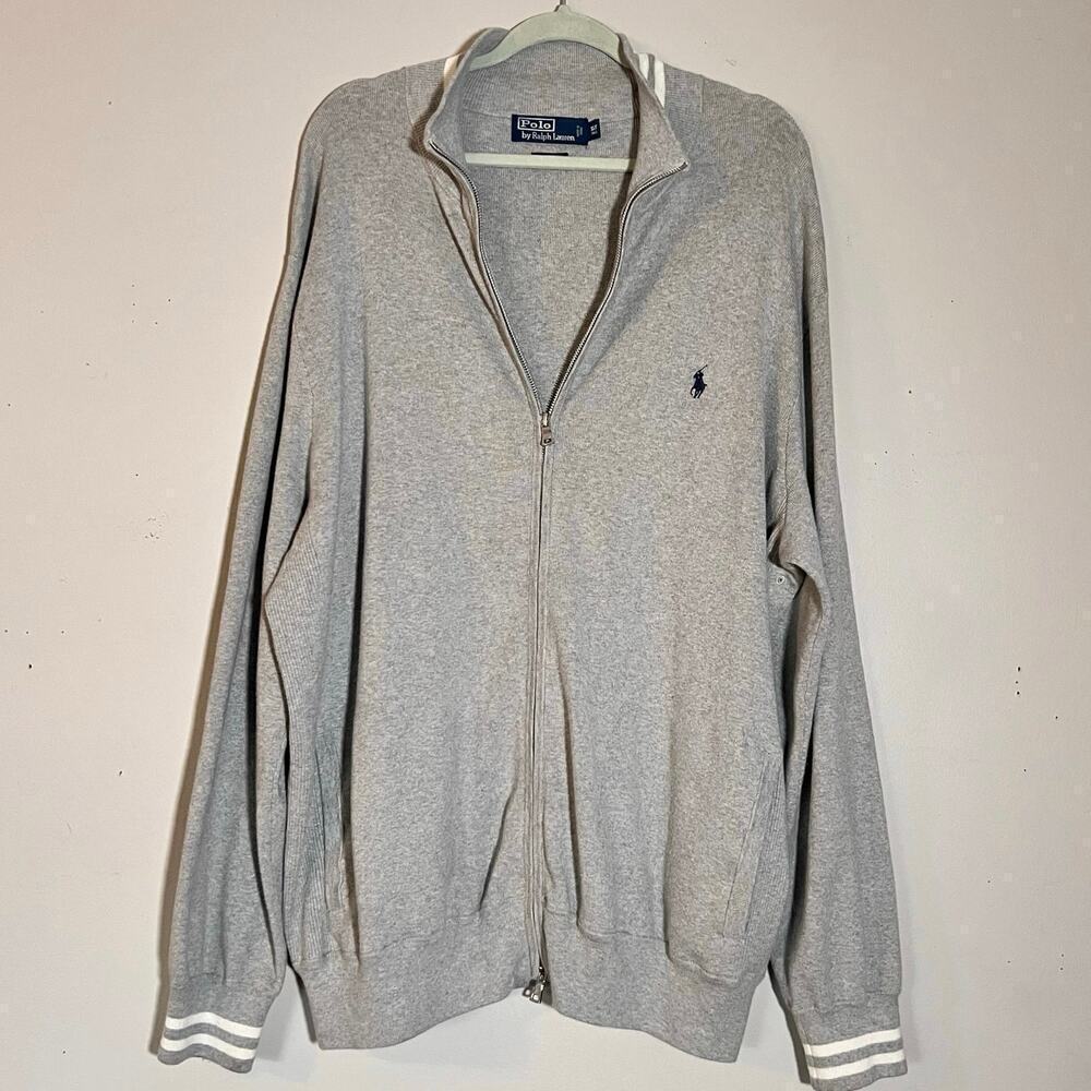 Vtg Polo Ralph Lauren Full Zip Sweater Size XLT Tall Bomber Reverse Weave RARE